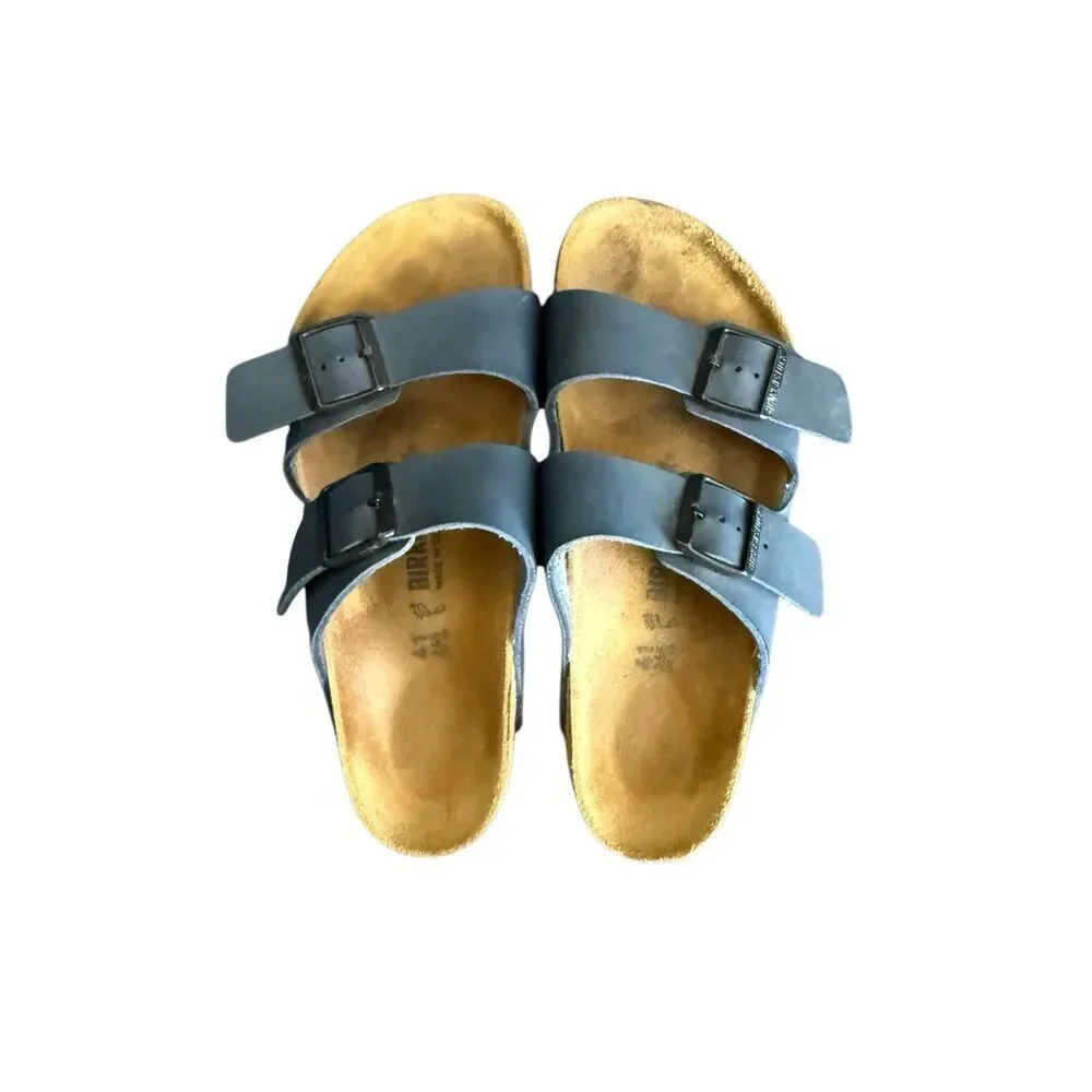 Birkenstock Mens Navy Blue Arizona Birko-Flor Casual Slip On Slide Sandals Sz 8
